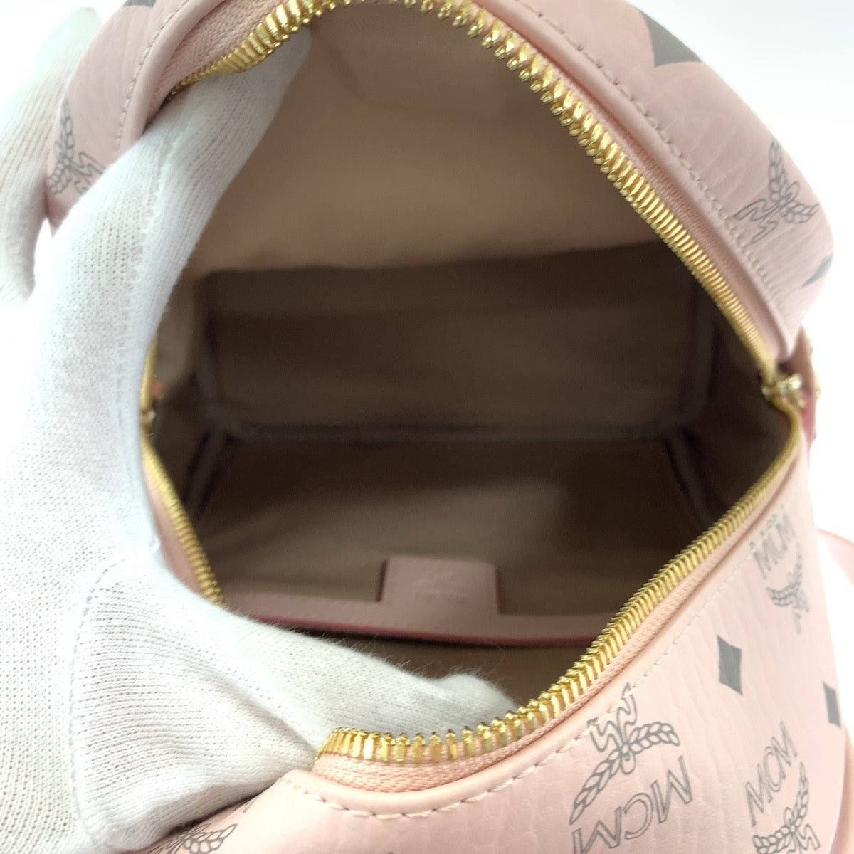 MCM Visetos Side Studs Pink Gold Hardware Leather Rucksack Backpack for Women