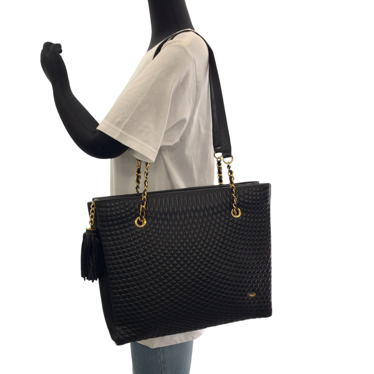 11881
BALLY バリー ヴィンテージ ブラック 黒 ゴールド金具 レザー チェーントートバッグ ショルダーバッグ  レディース