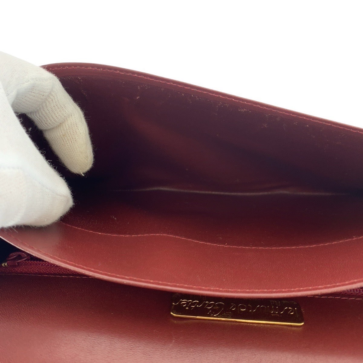14038
CARTIER カルティエ ヴィンテージ マストライン ワインレッド ボルドー ゴールド金具 レザー クラッチバッグ 男女兼用  レディース