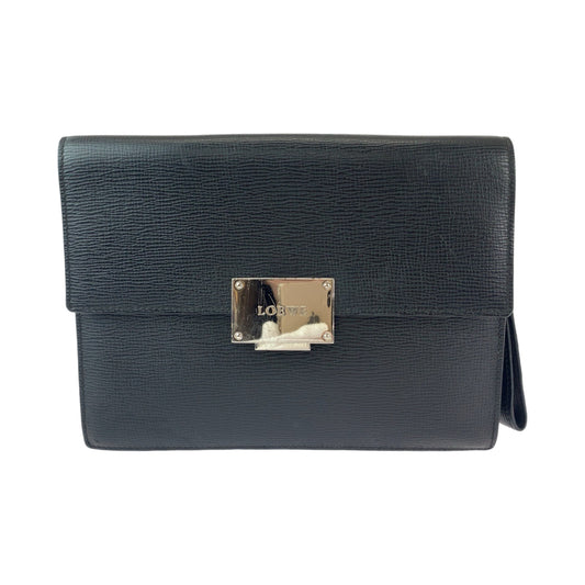 11879
LOEWE ロエベ ブラック 黒 シルバー金具 レザー 350 30 101 セカンドバッグ クラッチバッグ  メンズ