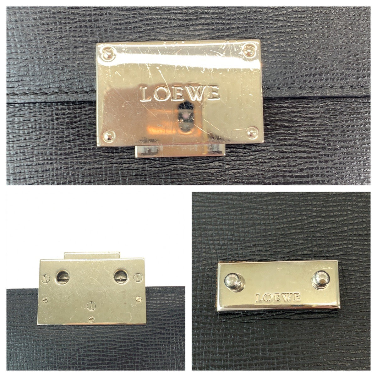 11879
LOEWE ロエベ ブラック 黒 シルバー金具 レザー 350 30 101 セカンドバッグ クラッチバッグ  メンズ