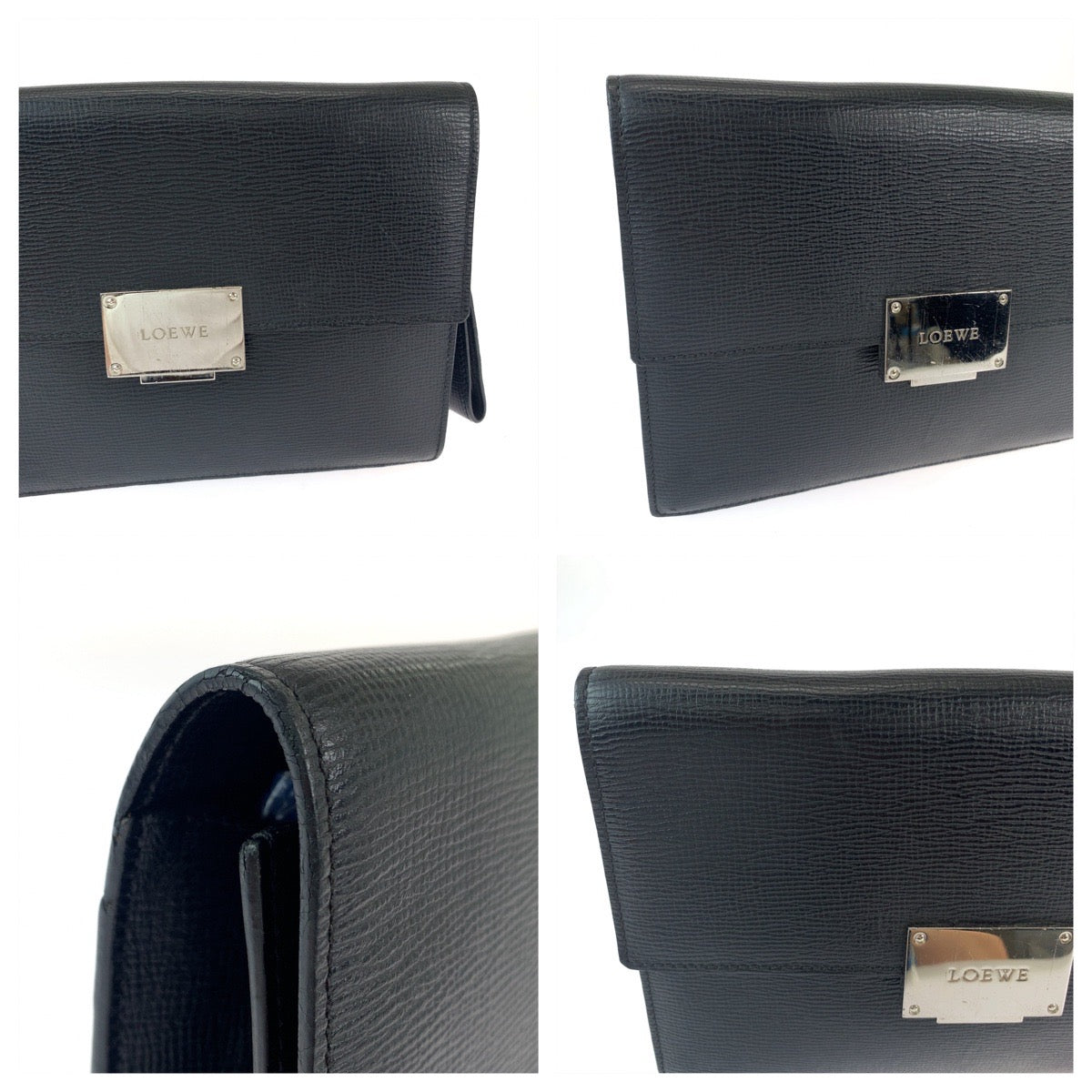 11879
LOEWE ロエベ ブラック 黒 シルバー金具 レザー 350 30 101 セカンドバッグ クラッチバッグ  メンズ