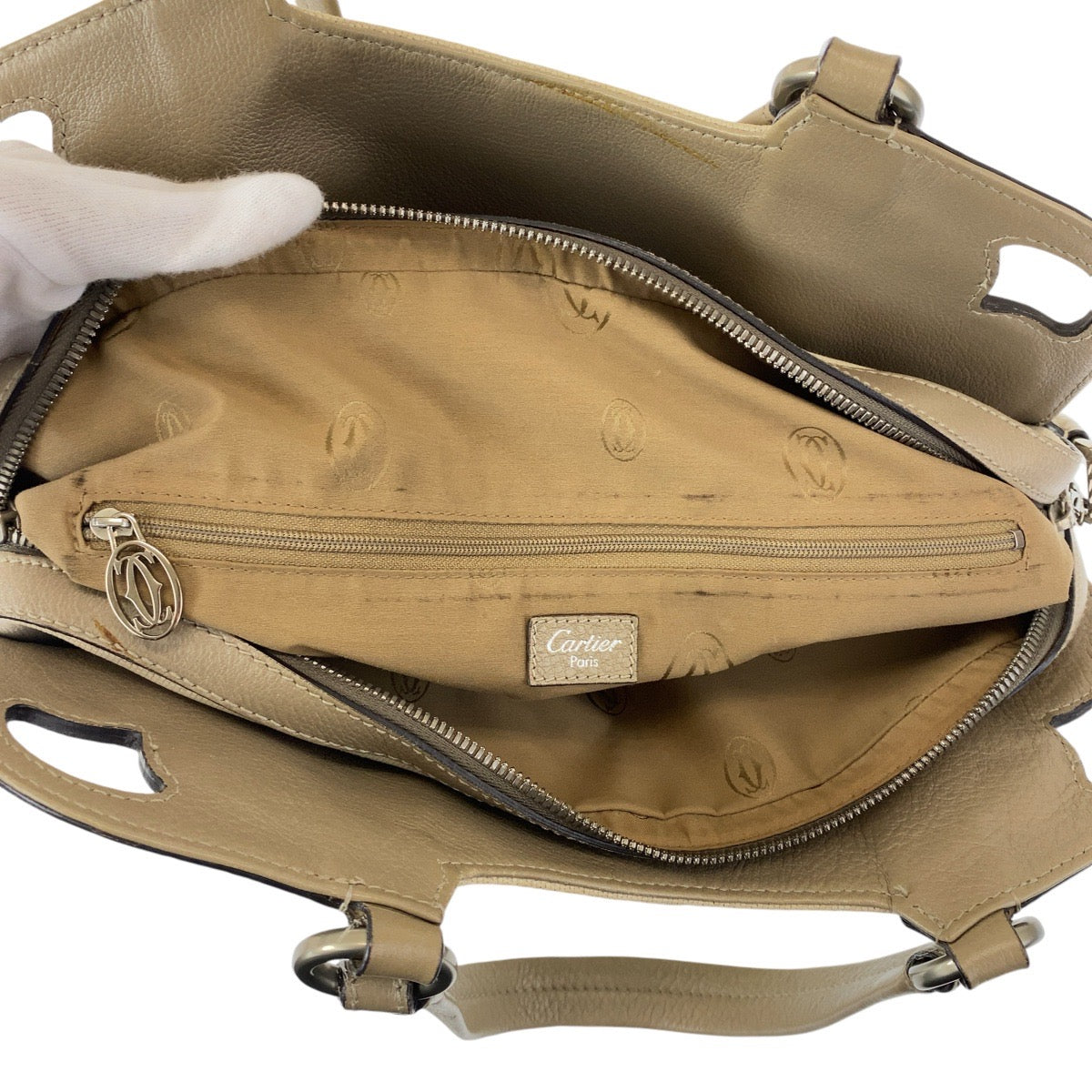 11878
CARTIER カルティエ マルチェロ ホワイト グレー シルバー金具 キャンバス / レザー トートバッグ ショルダーバッグ  レディース