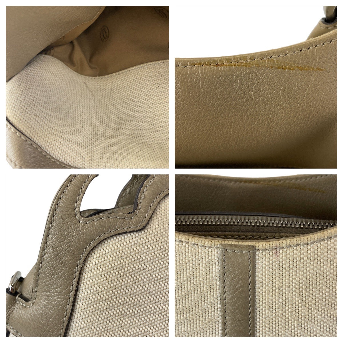 11878
CARTIER カルティエ マルチェロ ホワイト グレー シルバー金具 キャンバス / レザー トートバッグ ショルダーバッグ  レディース