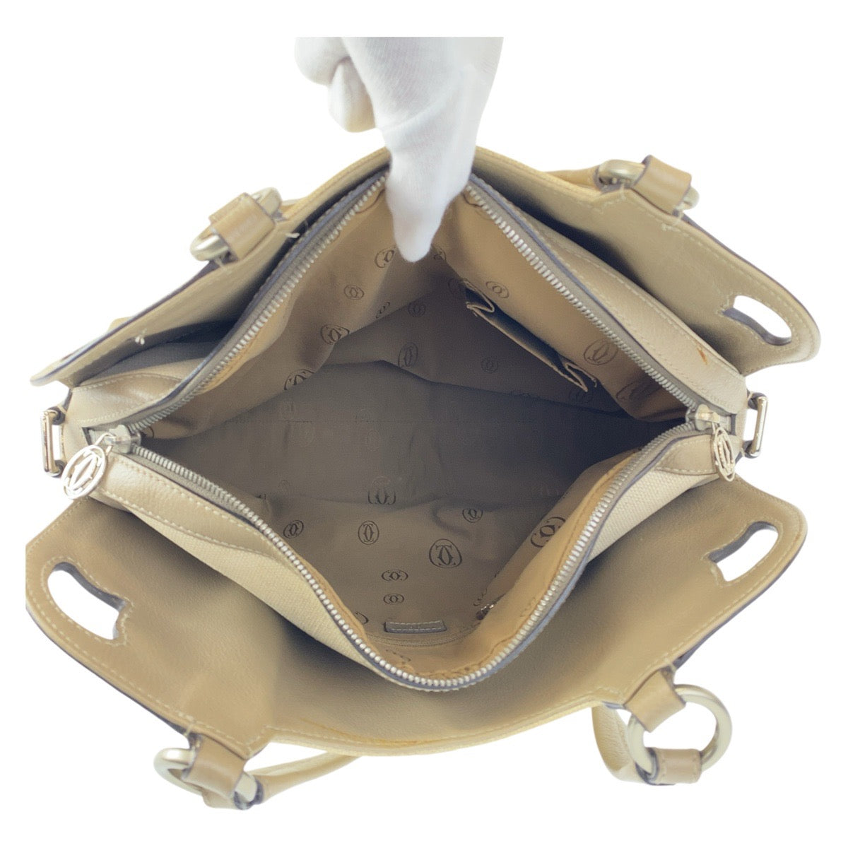 11878
CARTIER カルティエ マルチェロ ホワイト グレー シルバー金具 キャンバス / レザー トートバッグ ショルダーバッグ  レディース