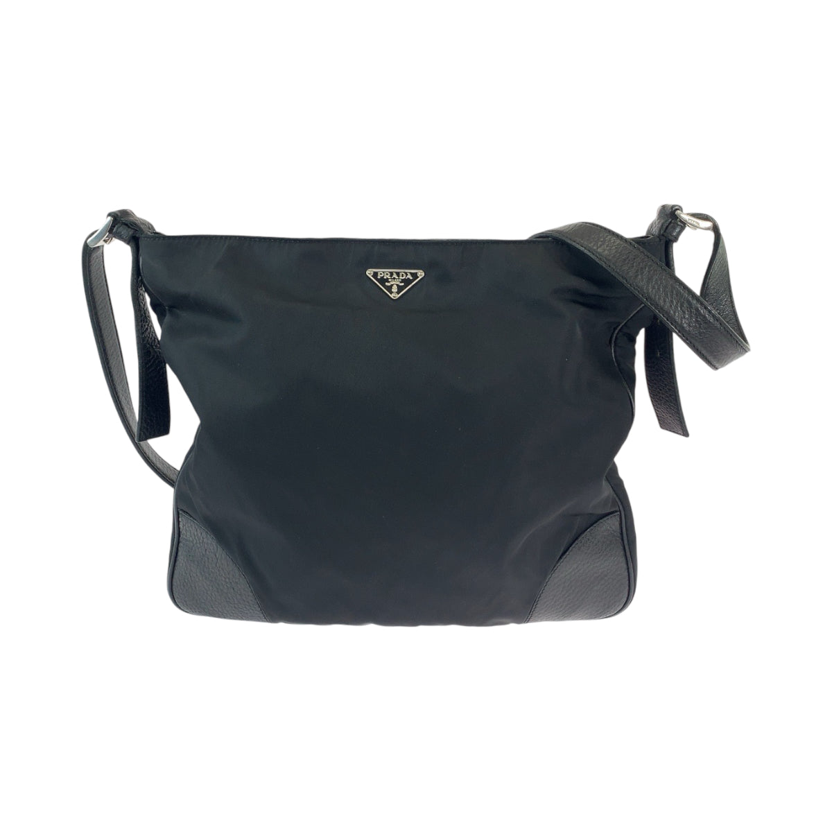 11877
PRADA プラダ テスート ヴィッテロダイノ 三角ロゴプレート ブラック 黒 シルバー金具 ナイロン / レザー ショルダーバッグ メッセンジャーバッグ  メンズ