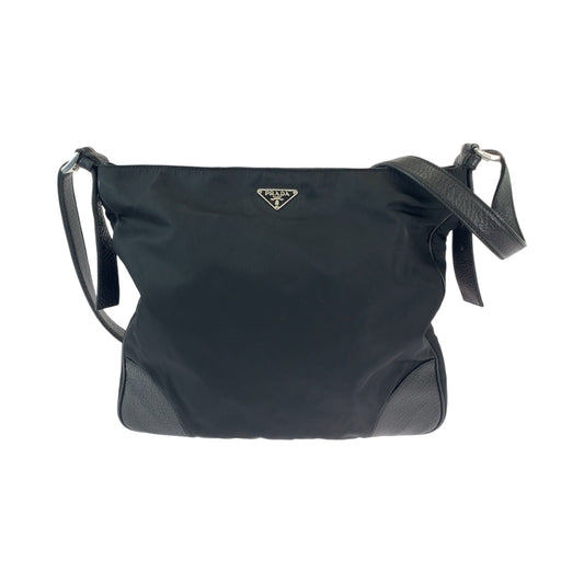 11877
PRADA プラダ テスート ヴィッテロダイノ 三角ロゴプレート ブラック 黒 シルバー金具 ナイロン / レザー ショルダーバッグ メッセンジャーバッグ  メンズ