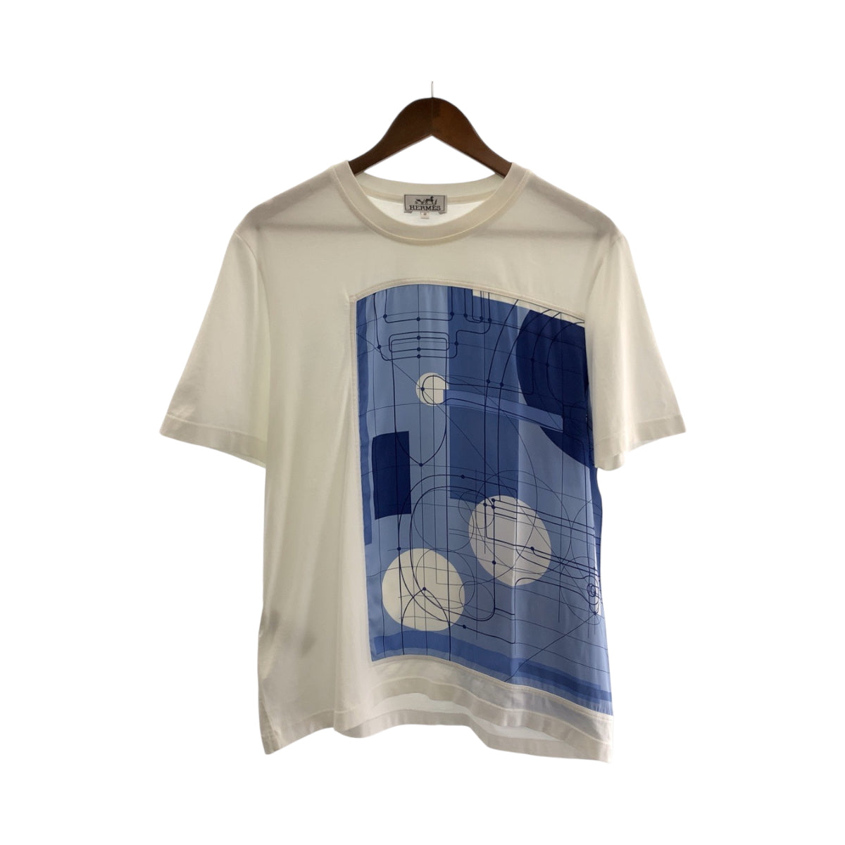 14039
HERMES エルメス サイズM ホワイト ブルー コットン / シルク H037700HA70 半袖Tシャツ カットソー  メンズ