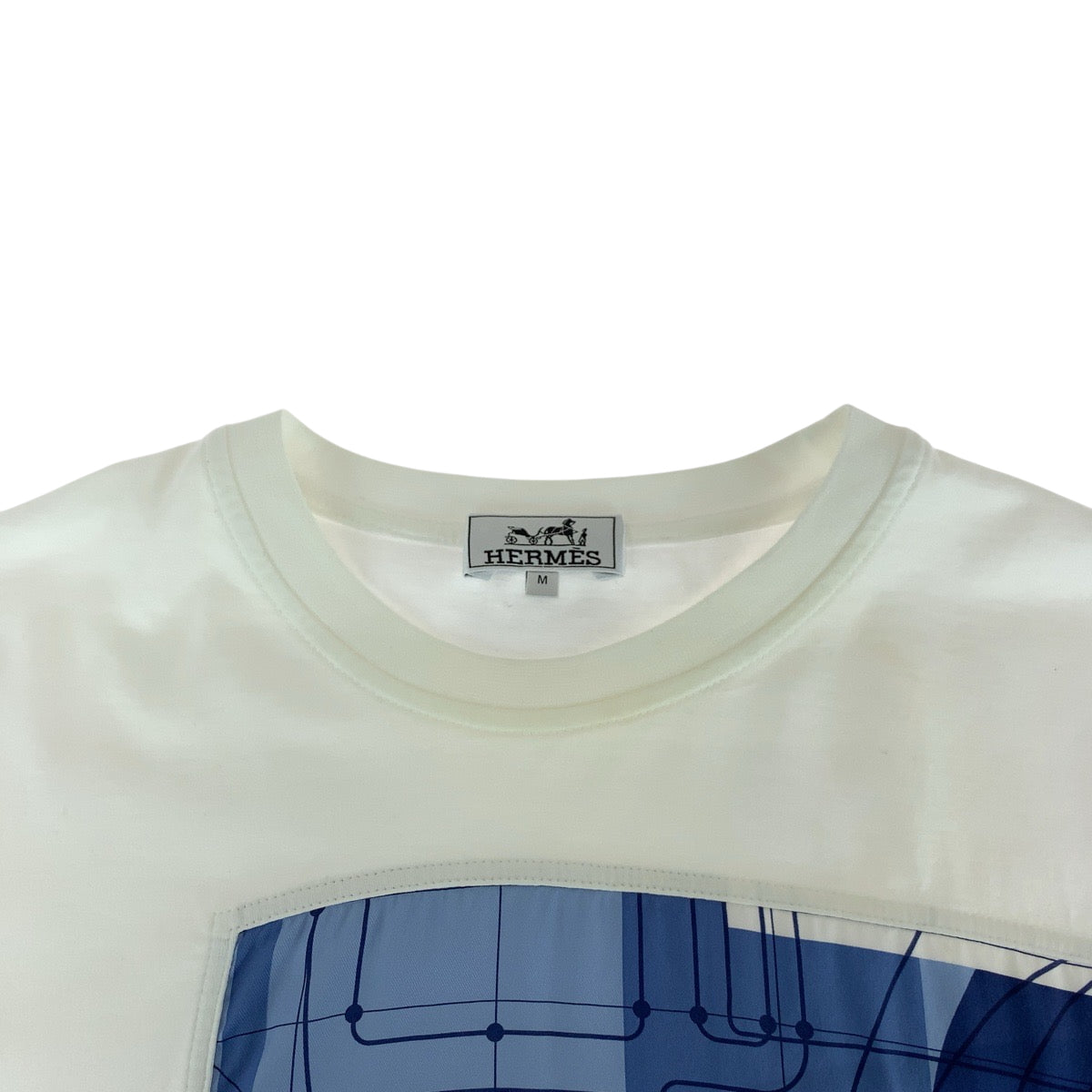 14039
HERMES エルメス サイズM ホワイト ブルー コットン / シルク H037700HA70 半袖Tシャツ カットソー  メンズ