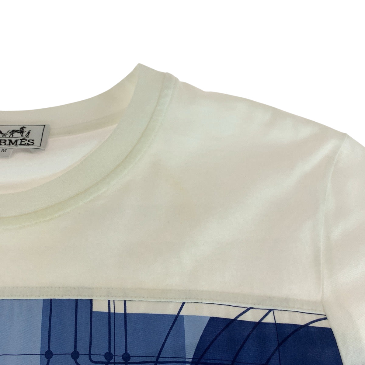 14039
HERMES エルメス サイズM ホワイト ブルー コットン / シルク H037700HA70 半袖Tシャツ カットソー  メンズ