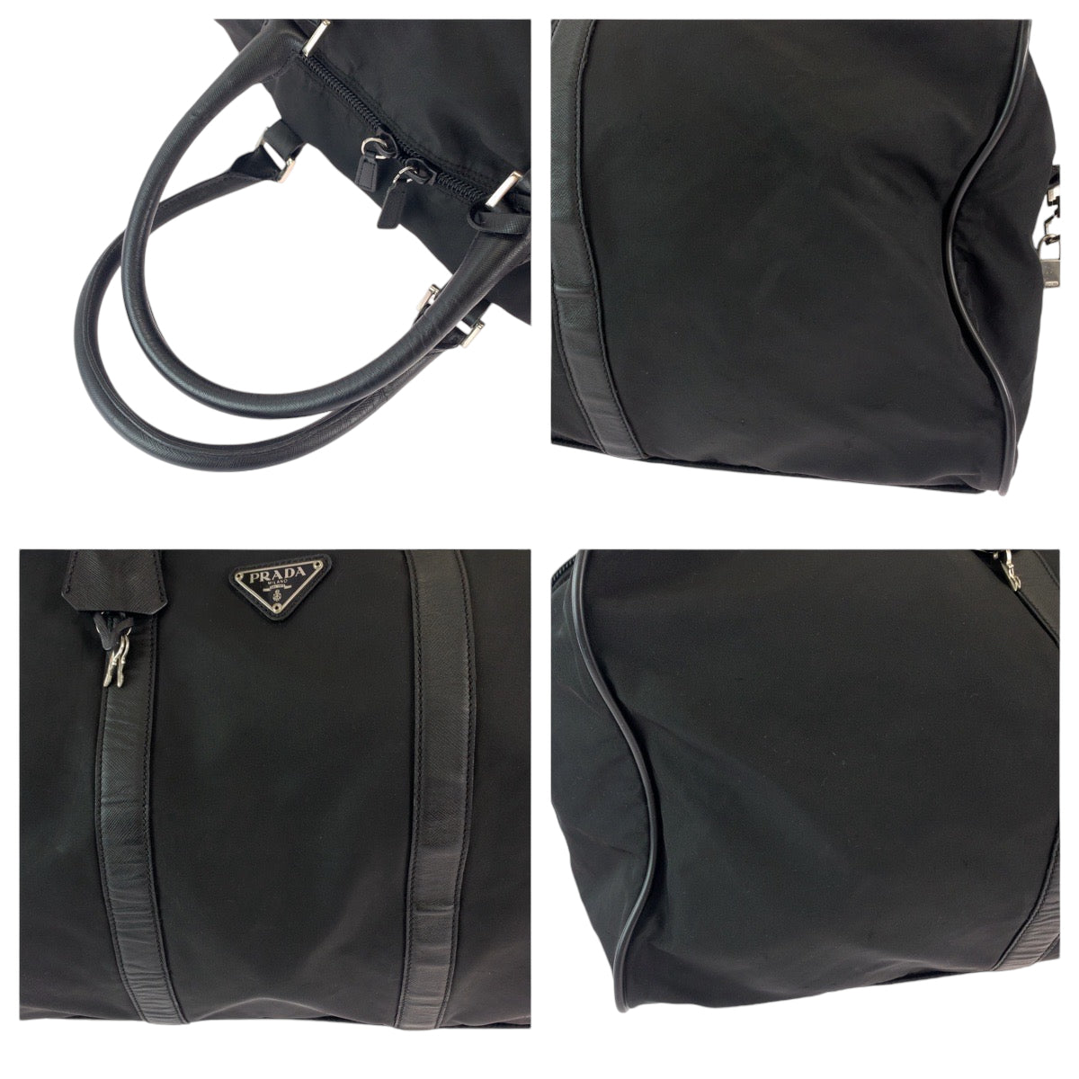 11871
PRADA プラダ テスート 三角ロゴプレート ブラック 黒 シルバー金具 ナイロン ボストンバッグ ハンドバッグ  メンズ