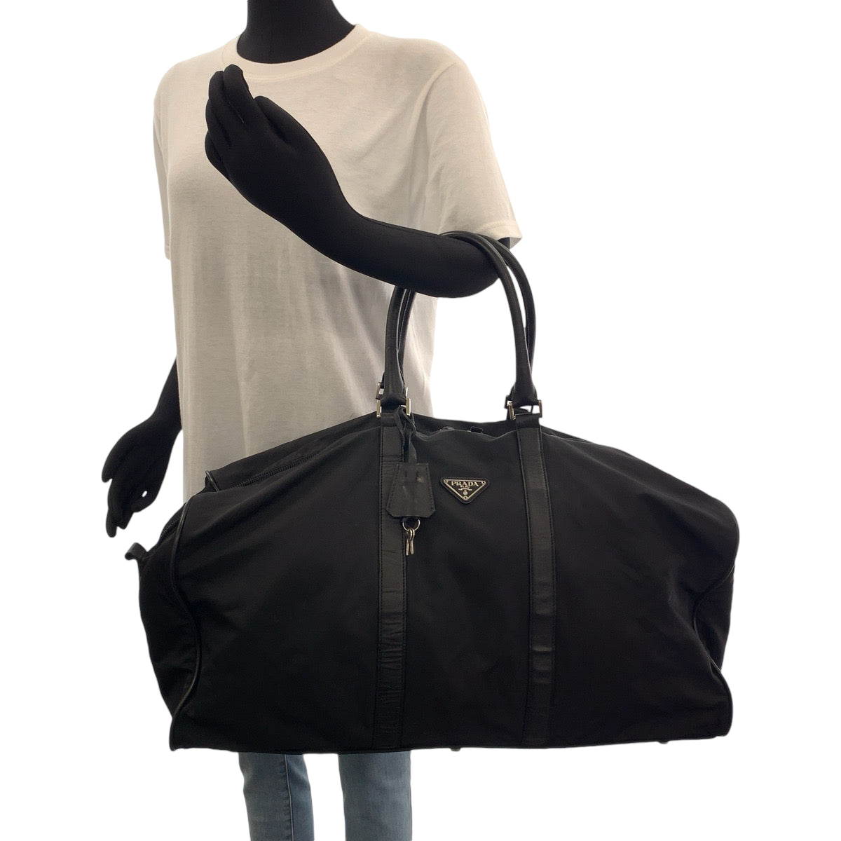 11871
PRADA プラダ テスート 三角ロゴプレート ブラック 黒 シルバー金具 ナイロン ボストンバッグ ハンドバッグ  メンズ