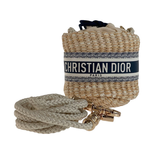 Christian Dior クリスチャンディオール ベージュ ゴールド金具 ストロー 斜め掛け ショルダーバッグ ミニポーチ  レディース
