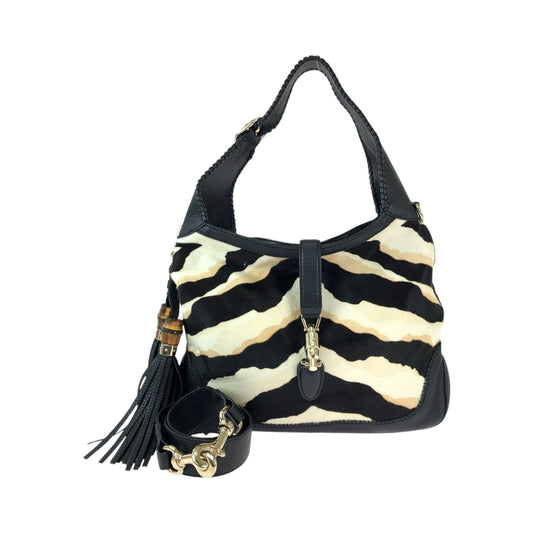 GUCCI グッチ ジャッキー ハラコ ブラック 黒 ホワイト ゴールド金具 ハラコ 246907 ショルダーバッグ ハンドバッグ 2way  レディース