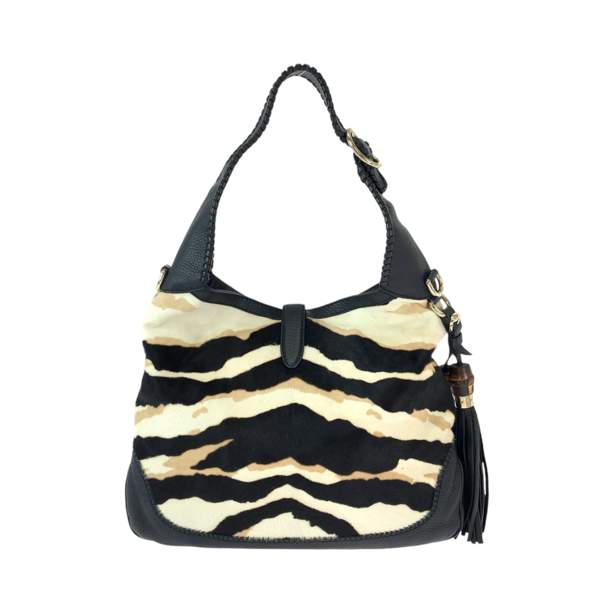 GUCCI グッチ ジャッキー ハラコ ブラック 黒 ホワイト ゴールド金具 ハラコ 246907 ショルダーバッグ ハンドバッグ 2way  レディース