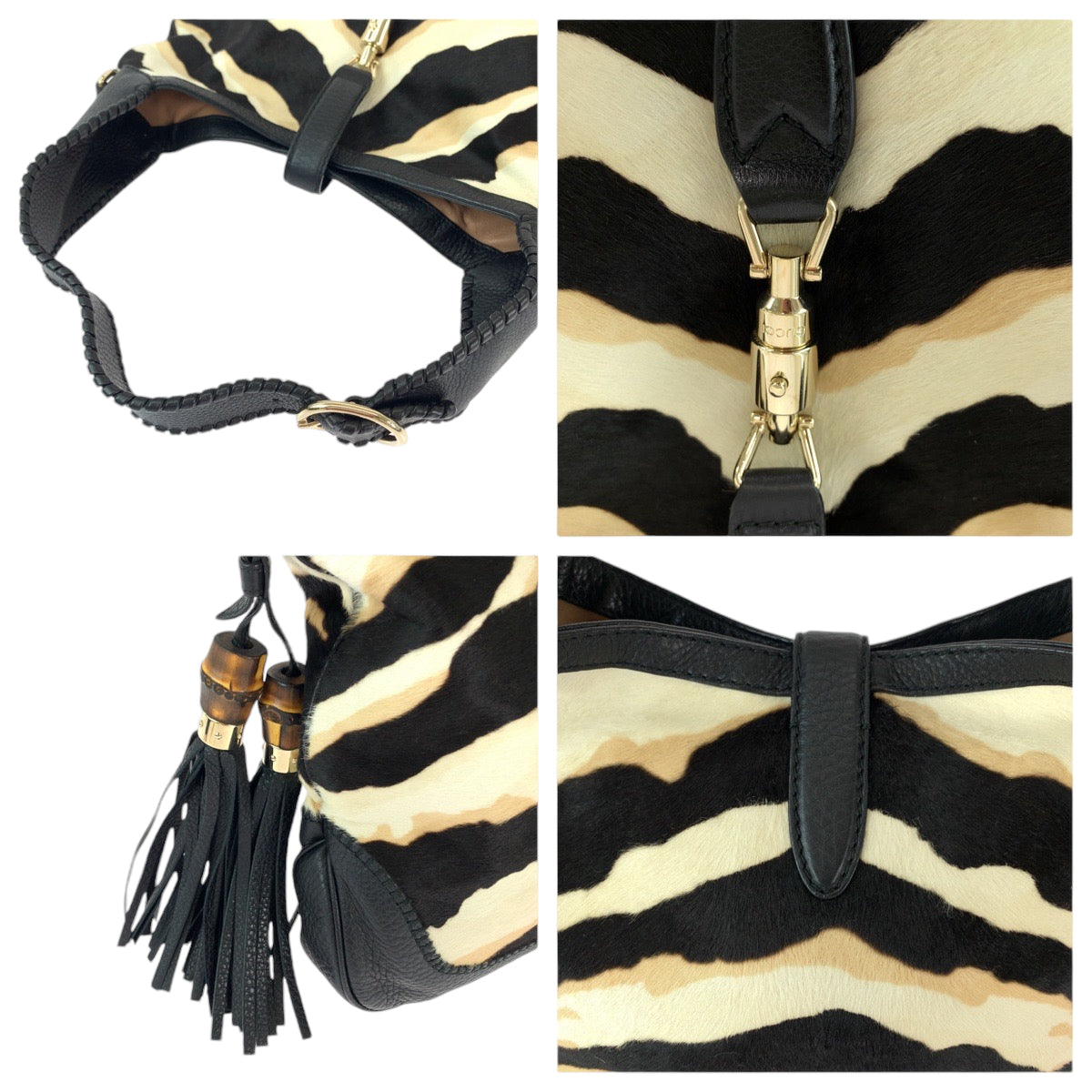 GUCCI グッチ ジャッキー ハラコ ブラック 黒 ホワイト ゴールド金具 ハラコ 246907 ショルダーバッグ ハンドバッグ 2way  レディース