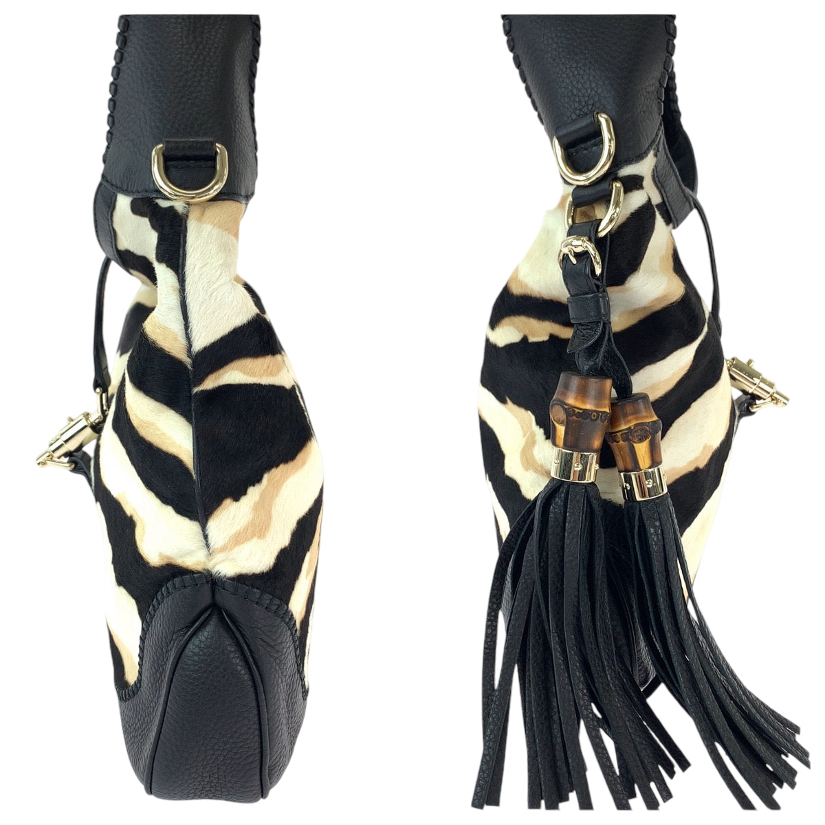 GUCCI グッチ ジャッキー ハラコ ブラック 黒 ホワイト ゴールド金具 ハラコ 246907 ショルダーバッグ ハンドバッグ 2way  レディース