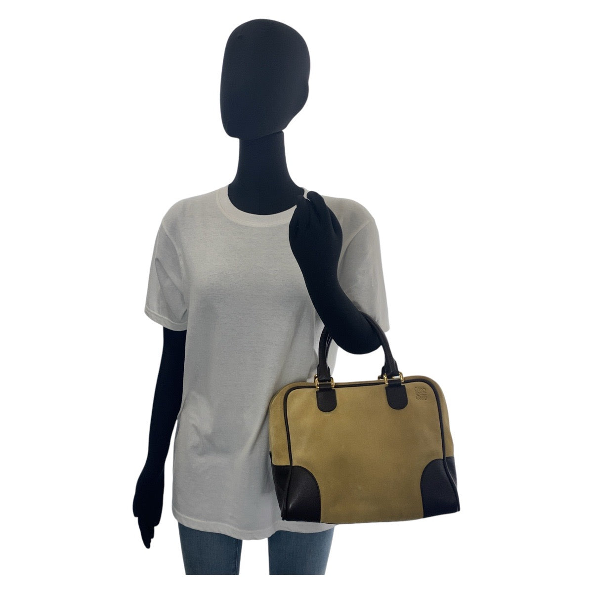 11868
LOEWE ロエベ アナグラム アマソナ25 ベージュ ブラウン ゴールド金具 スウェード / レザー ハンドバッグ ショルダーバッグ 2way  レディース ABP56