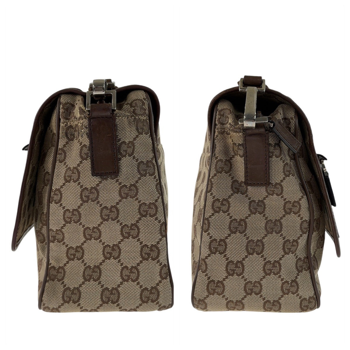 GUCCI グッチ ブラウン ベージュ シルバー金具 GGキャンバス / レザー 28562 斜め掛け ショルダーバッグ メッセンジャーバッグ  メンズ