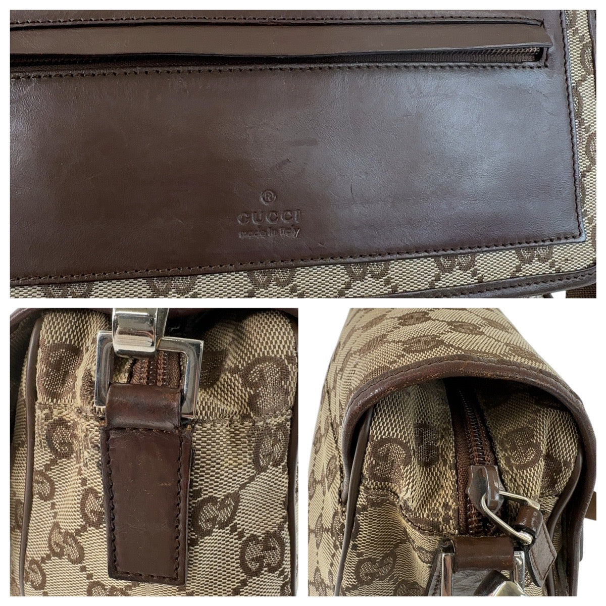 GUCCI グッチ ブラウン ベージュ シルバー金具 GGキャンバス / レザー 28562 斜め掛け ショルダーバッグ メッセンジャーバッグ  メンズ