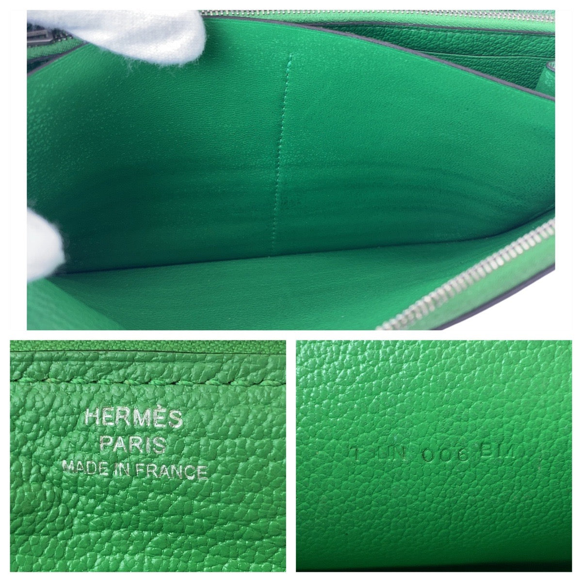 13047
HERMES エルメス アザップ TGM グリーン シルバー金具 レザー 長財布 ロングウォレット 男女兼用 T刻印  メンズ AB34