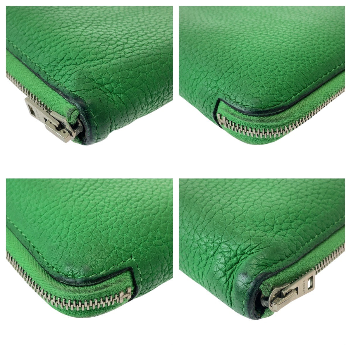 13047
HERMES エルメス アザップ TGM グリーン シルバー金具 レザー 長財布 ロングウォレット 男女兼用 T刻印  メンズ AB34