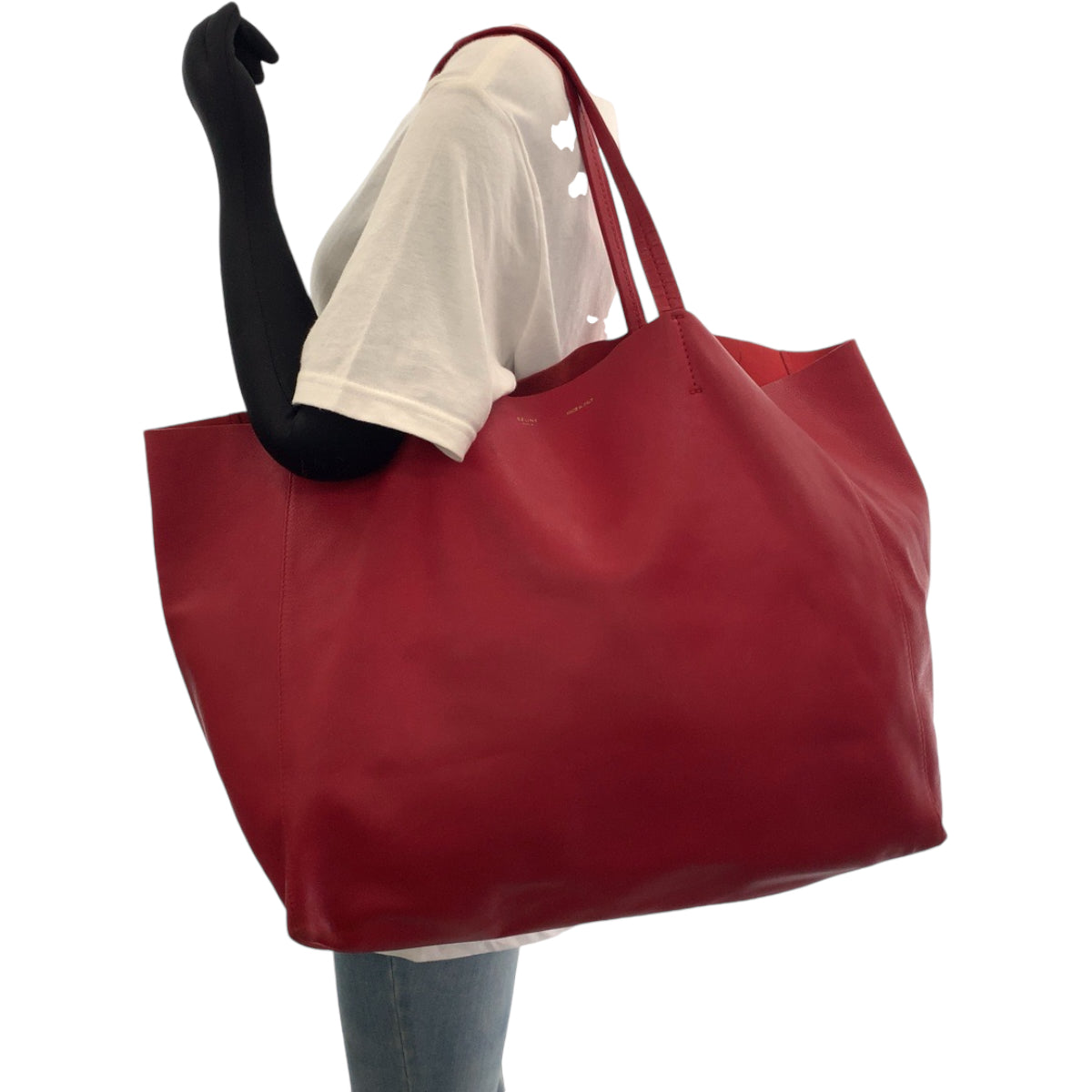 13048
CELINE セリーヌ ホリゾンタルカバ レッド レザー 16613 トートバッグ ショルダーバッグ  レディース