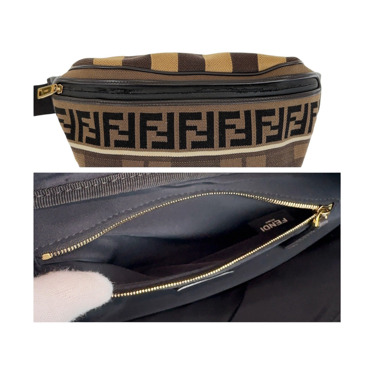 12838
FENDI フェンディ ズッカ柄 ブラウン ゴールド金具 キャンバス 7VA434 A4BI 189 8465 ボディバッグ ウエストバッグ バムバッグ  メンズ