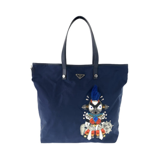 11865
PRADA プラダ テスート ロボット パッチワーク ビジュー 三角ロゴプレート ネイビー シルバー金具 ナイロン トートバッグ ショルダーバッグ  レディース
