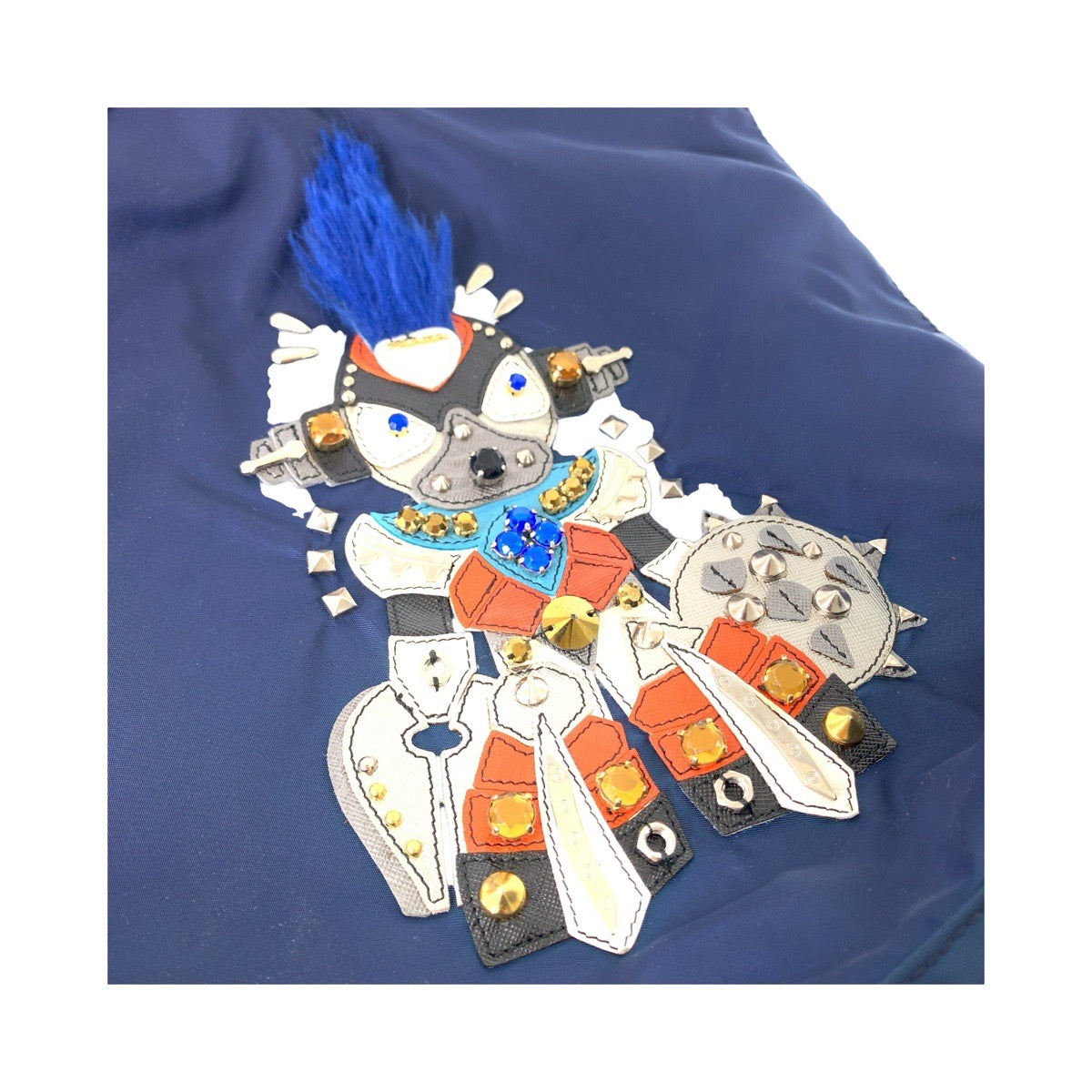 11865
PRADA プラダ テスート ロボット パッチワーク ビジュー 三角ロゴプレート ネイビー シルバー金具 ナイロン トートバッグ ショルダーバッグ  レディース