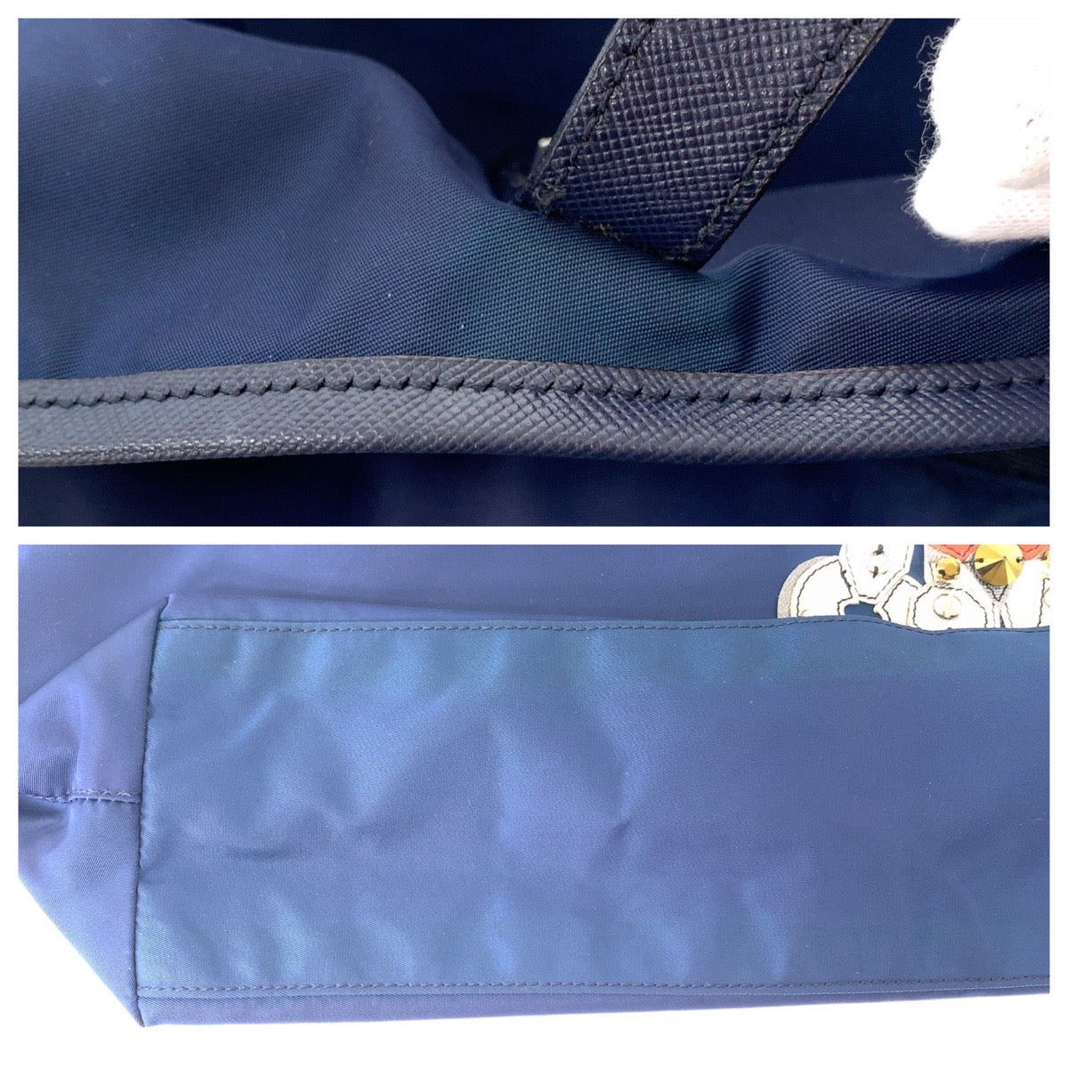 11865
PRADA プラダ テスート ロボット パッチワーク ビジュー 三角ロゴプレート ネイビー シルバー金具 ナイロン トートバッグ ショルダーバッグ  レディース