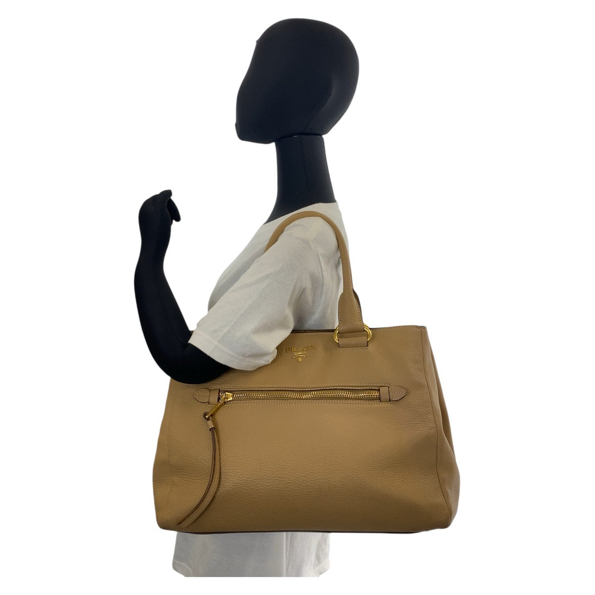12828
PRADA プラダ ヴィッテロダイノ ベージュ ゴールド金具 レザー トートバッグ ハンドバッグ ショルダーバッグ  レディース AB38