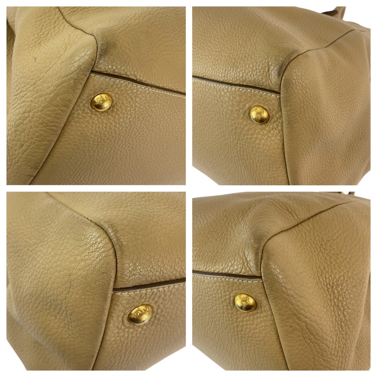 12828
PRADA プラダ ヴィッテロダイノ ベージュ ゴールド金具 レザー トートバッグ ハンドバッグ ショルダーバッグ  レディース AB38