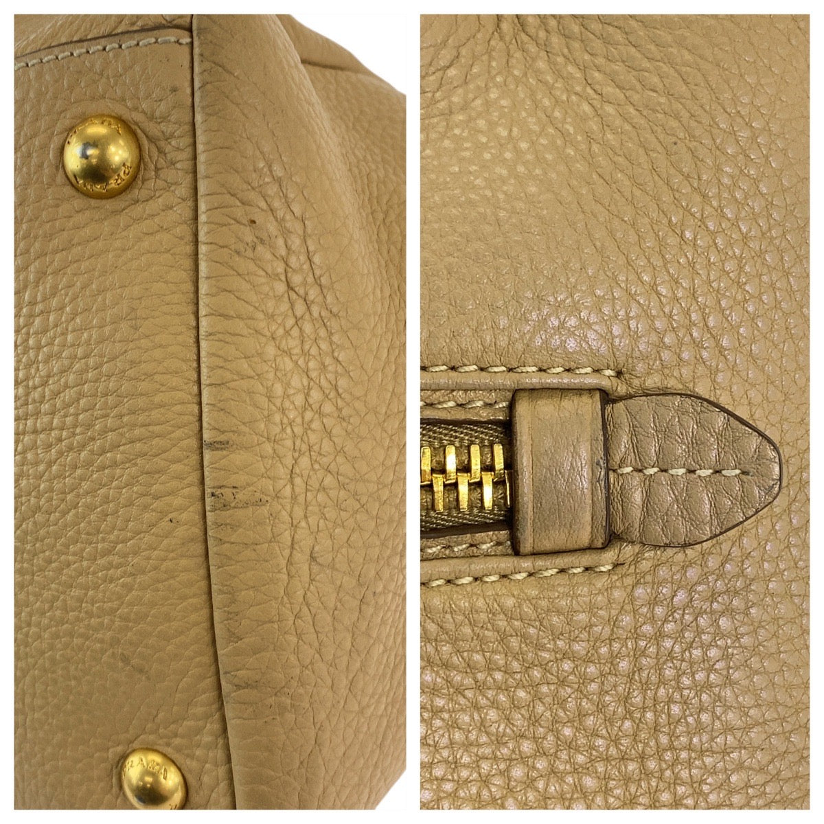 12828
PRADA プラダ ヴィッテロダイノ ベージュ ゴールド金具 レザー トートバッグ ハンドバッグ ショルダーバッグ  レディース AB38