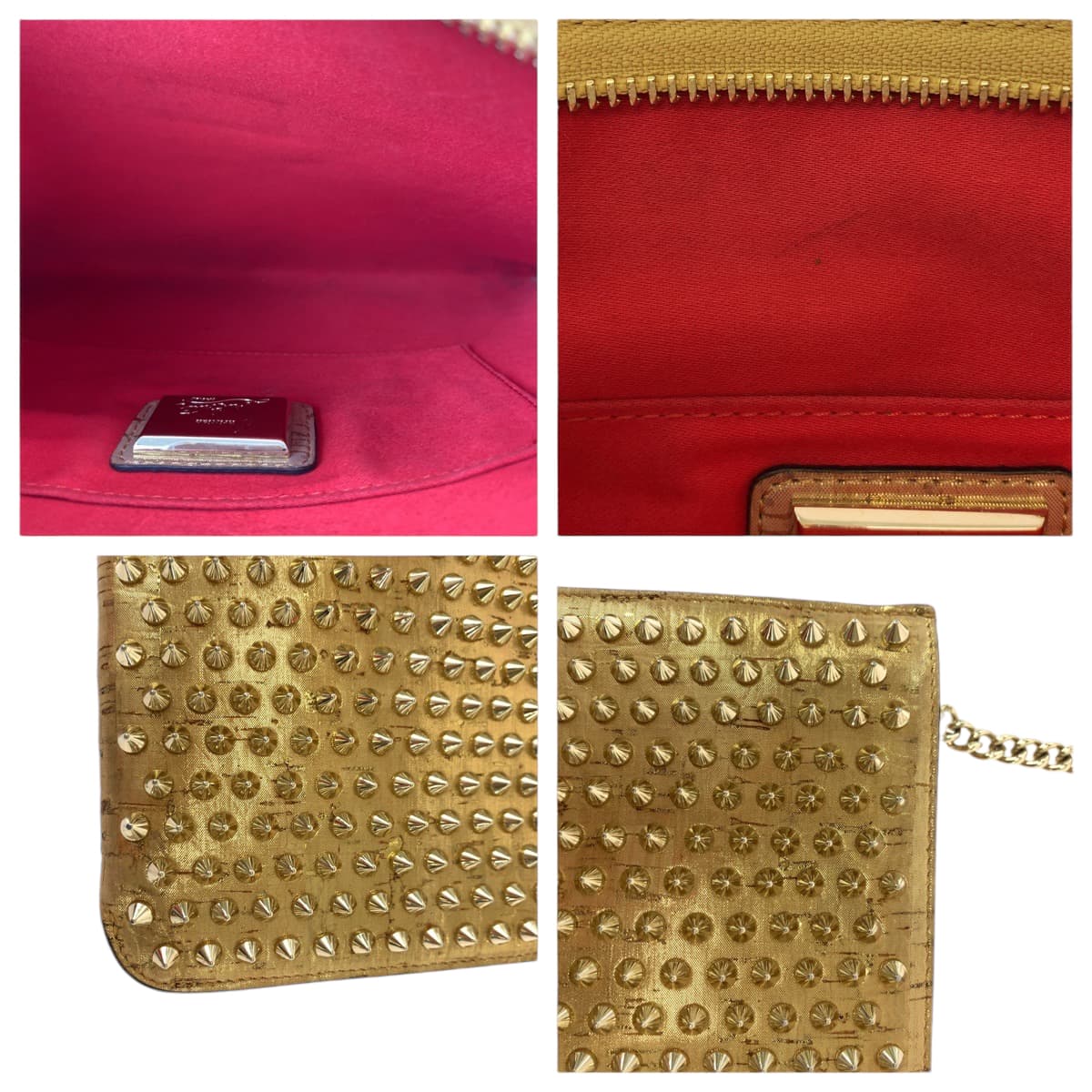 13051
Christian Louboutin クリスチャンルブタン ルビポッシュ ロックスタッズ ゴールド ベージュ ゴールド金具 レザー チェーンショルダーバッグ クラッチバッグ 2way  レディース