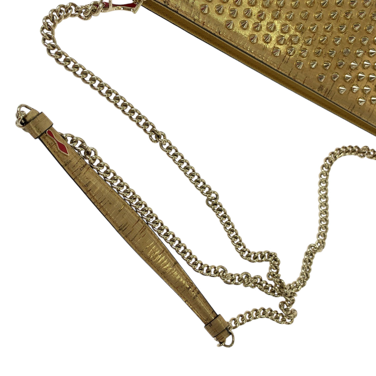 13051
Christian Louboutin クリスチャンルブタン ルビポッシュ ロックスタッズ ゴールド ベージュ ゴールド金具 レザー チェーンショルダーバッグ クラッチバッグ 2way  レディース