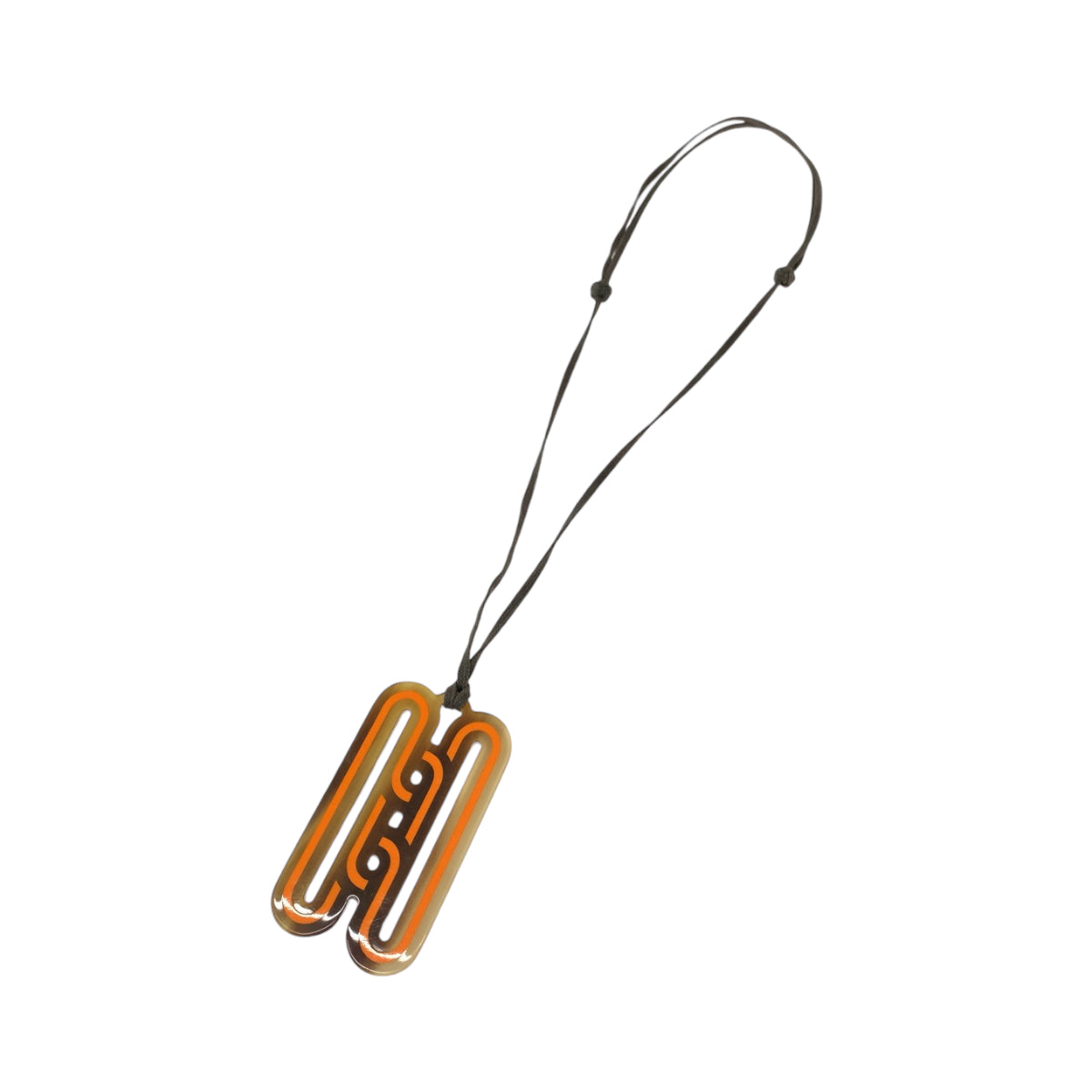 13052
HERMES エルメス Hモチーフ バッファローホーン ブラウン オレンジ プラスチック ネックレス  レディース