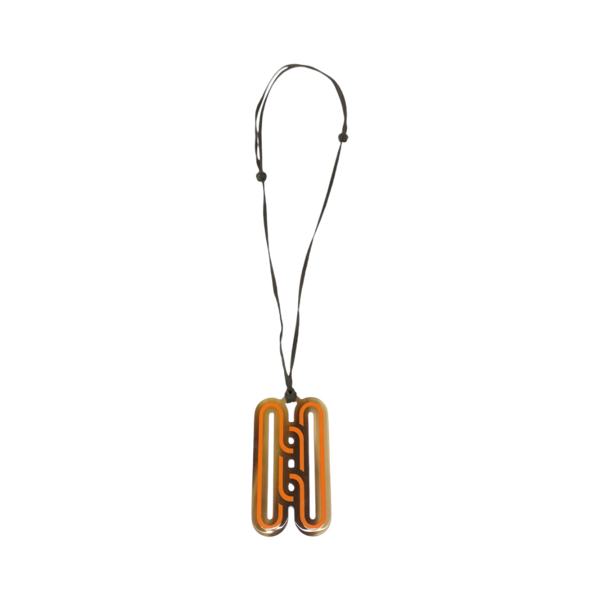 13052
HERMES エルメス Hモチーフ バッファローホーン ブラウン オレンジ プラスチック ネックレス  レディース