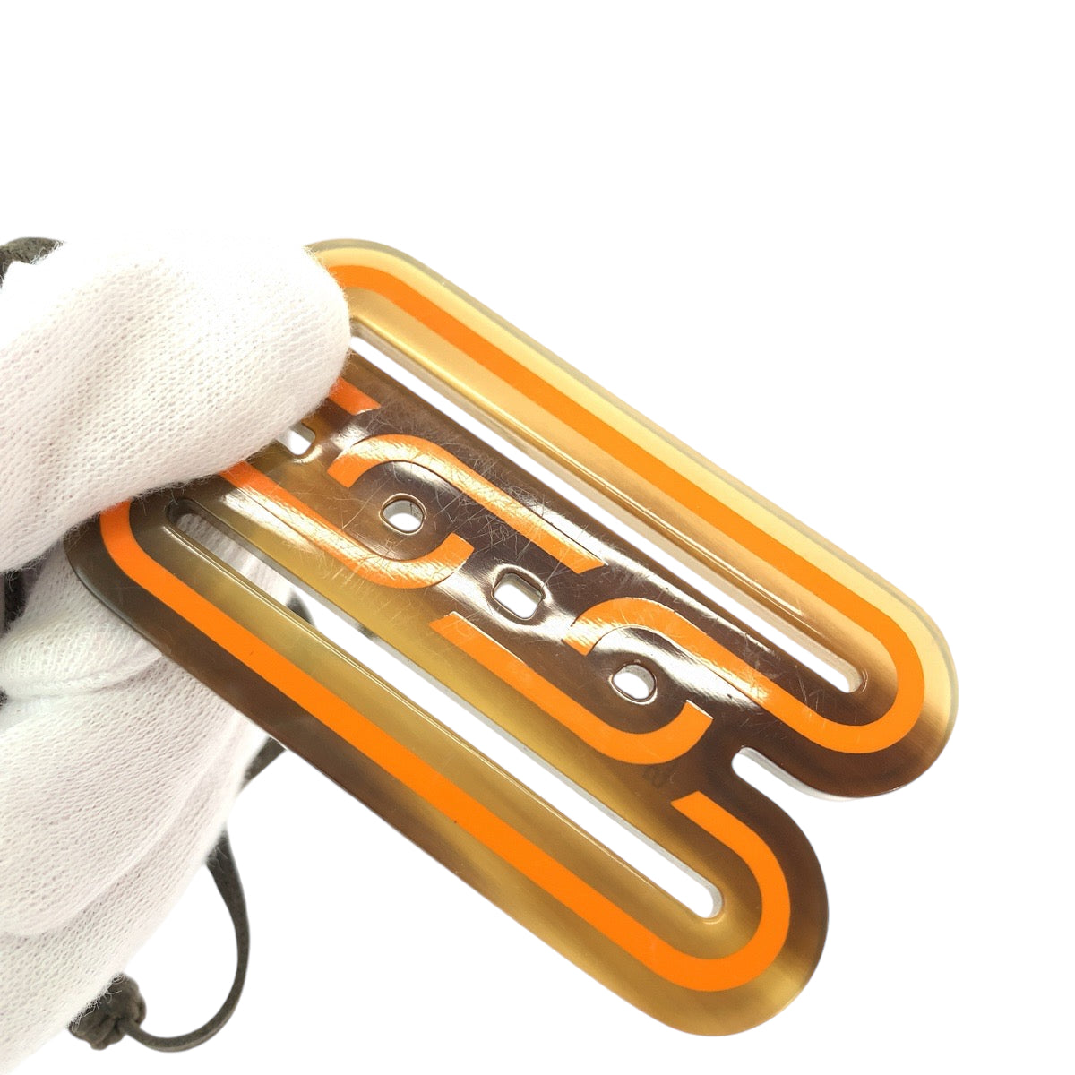 13052
HERMES エルメス Hモチーフ バッファローホーン ブラウン オレンジ プラスチック ネックレス  レディース