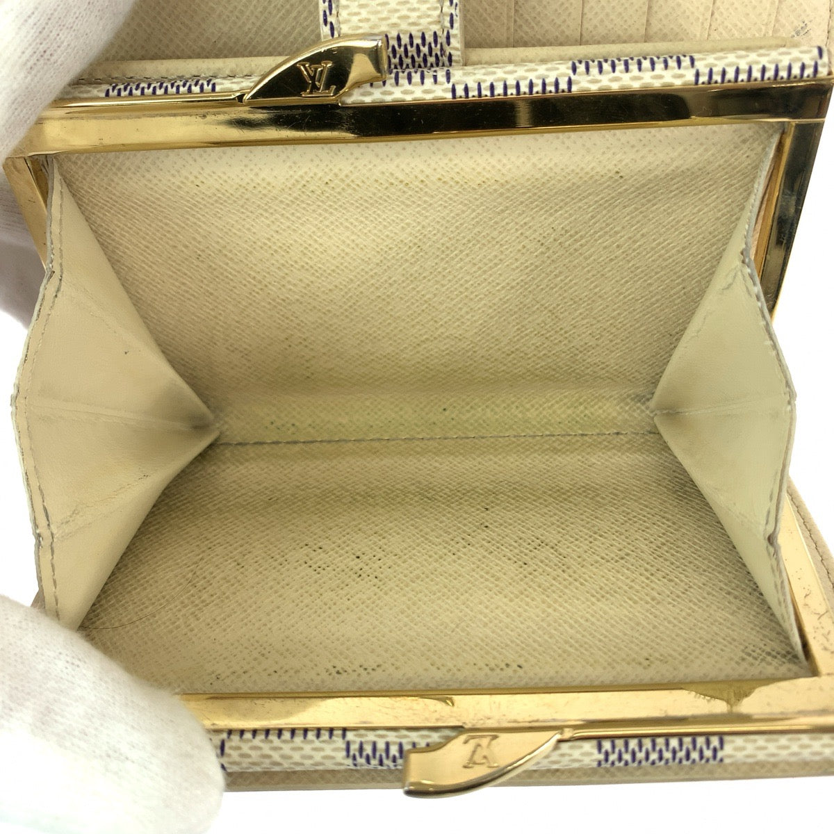 11860
LOUIS VUITTON ルイヴィトン ダミエ アズール ポルトフォイユ ヴィエノワ ホワイト グレー ゴールド金具 PVC N61676 折財布 コンパクトウォレット  レディース