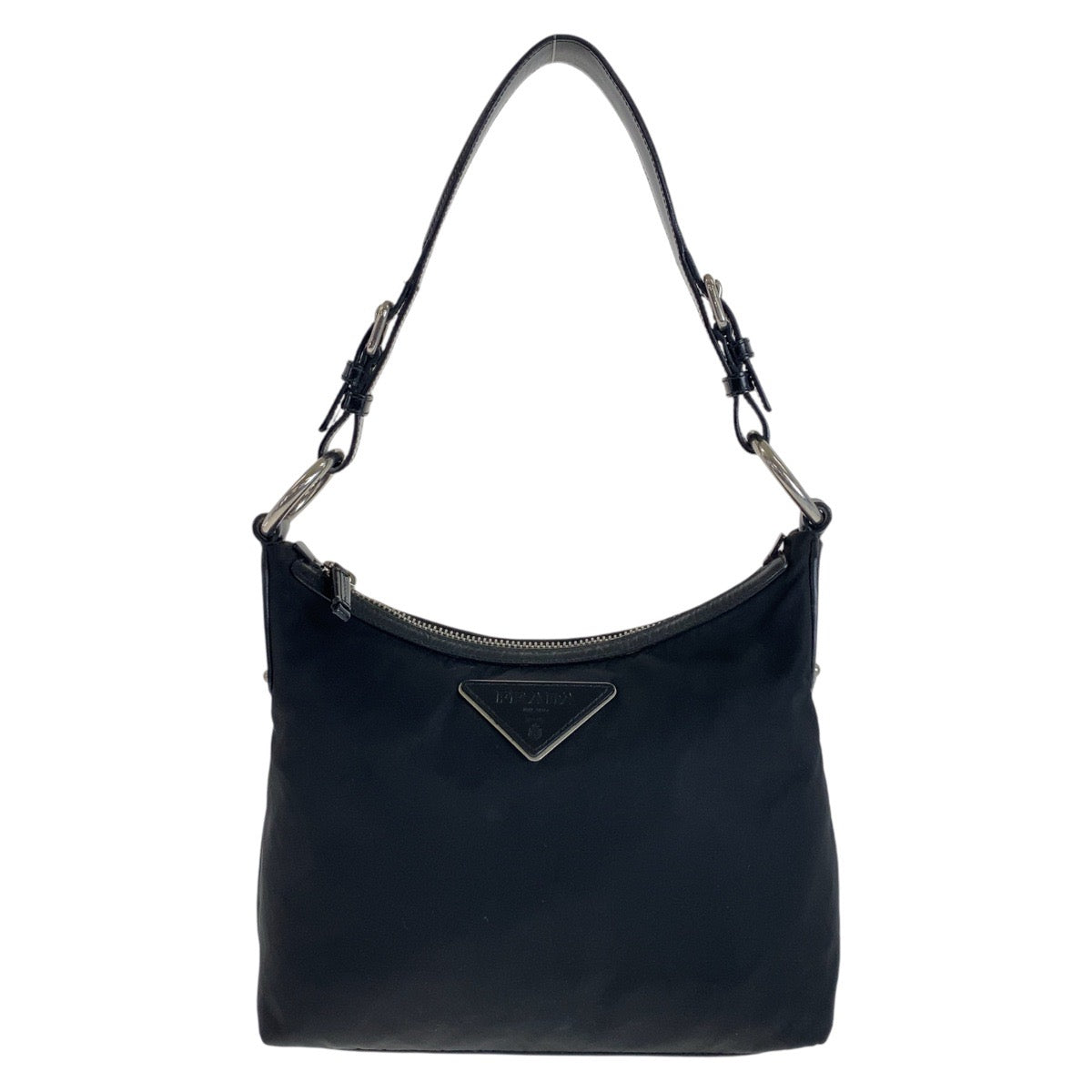 11856
PRADA プラダ テスート 三角ロゴプレート ブラック 黒 シルバー金具 ナイロン / レザー ショルダーバッグ  レディース