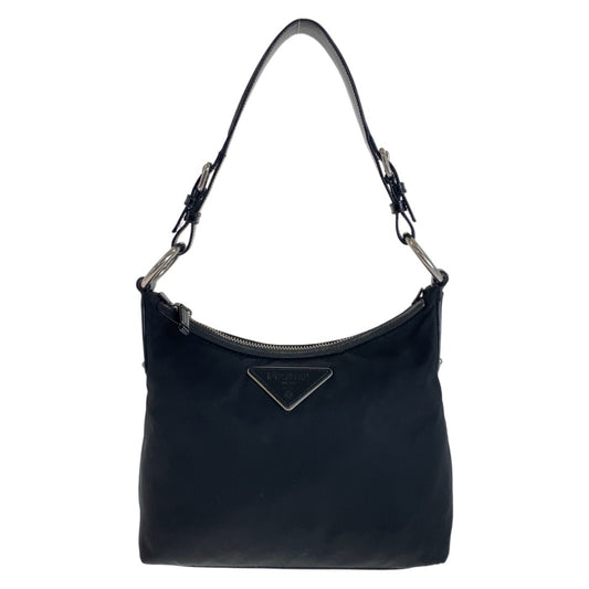 11856
PRADA プラダ テスート 三角ロゴプレート ブラック 黒 シルバー金具 ナイロン / レザー ショルダーバッグ  レディース