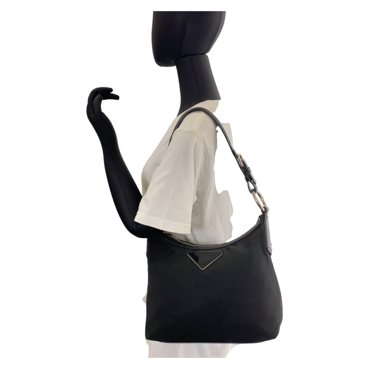 11856
PRADA プラダ テスート 三角ロゴプレート ブラック 黒 シルバー金具 ナイロン / レザー ショルダーバッグ  レディース