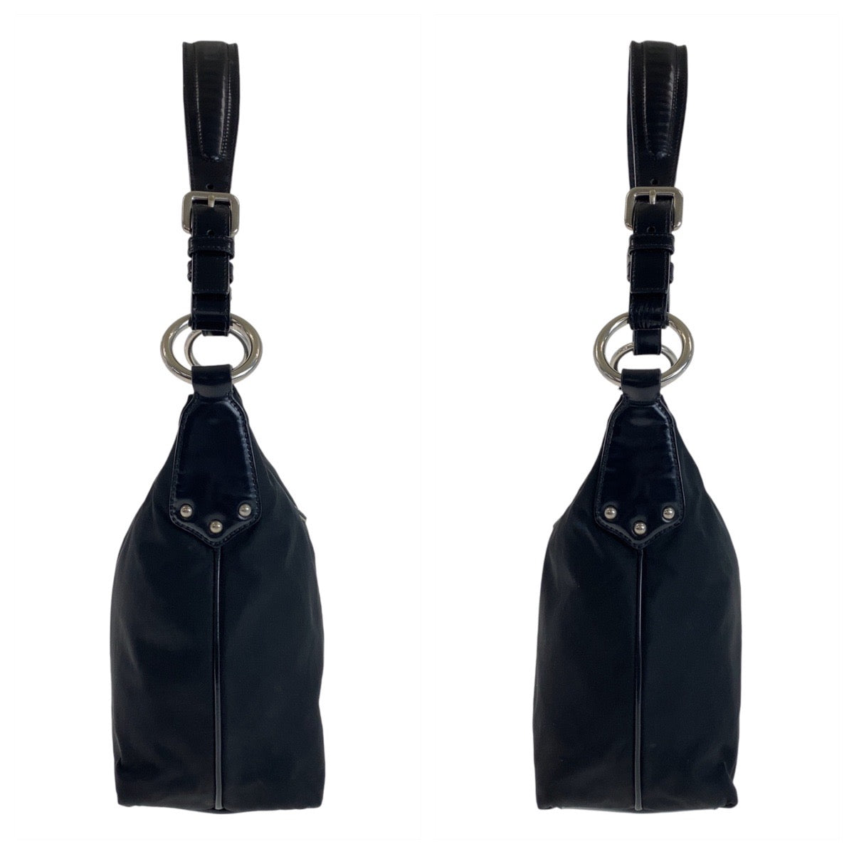 11856
PRADA プラダ テスート 三角ロゴプレート ブラック 黒 シルバー金具 ナイロン / レザー ショルダーバッグ  レディース