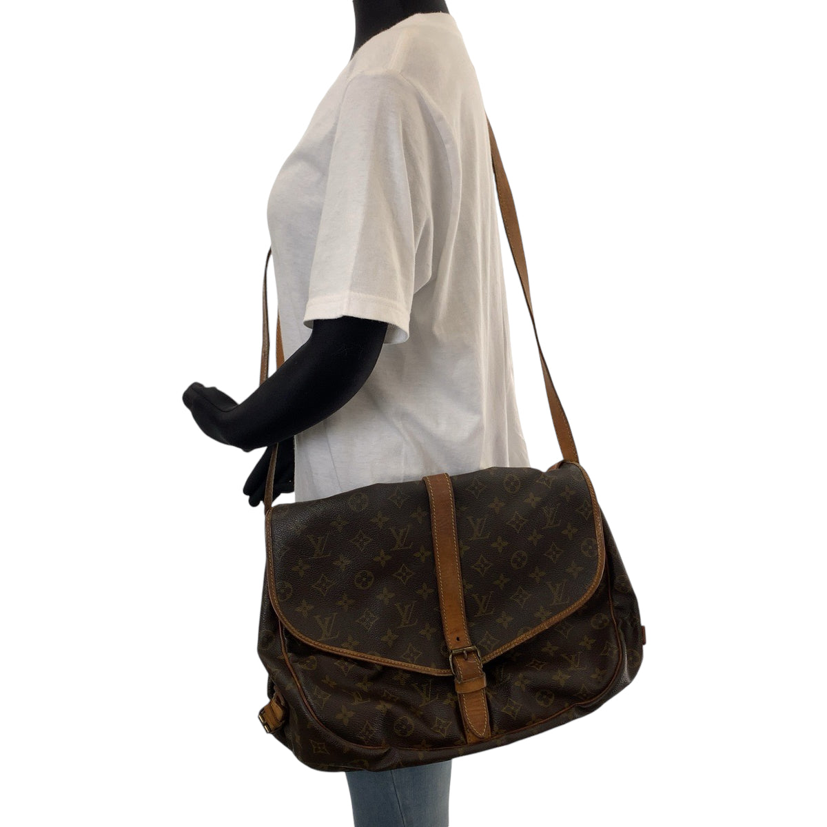 LOUIS VUITTON ルイヴィトン モノグラム ソミュール35 ブラウン ゴールド金具 PVC M42254 ショルダーバッグ メッセンジャーバッグ  レディース