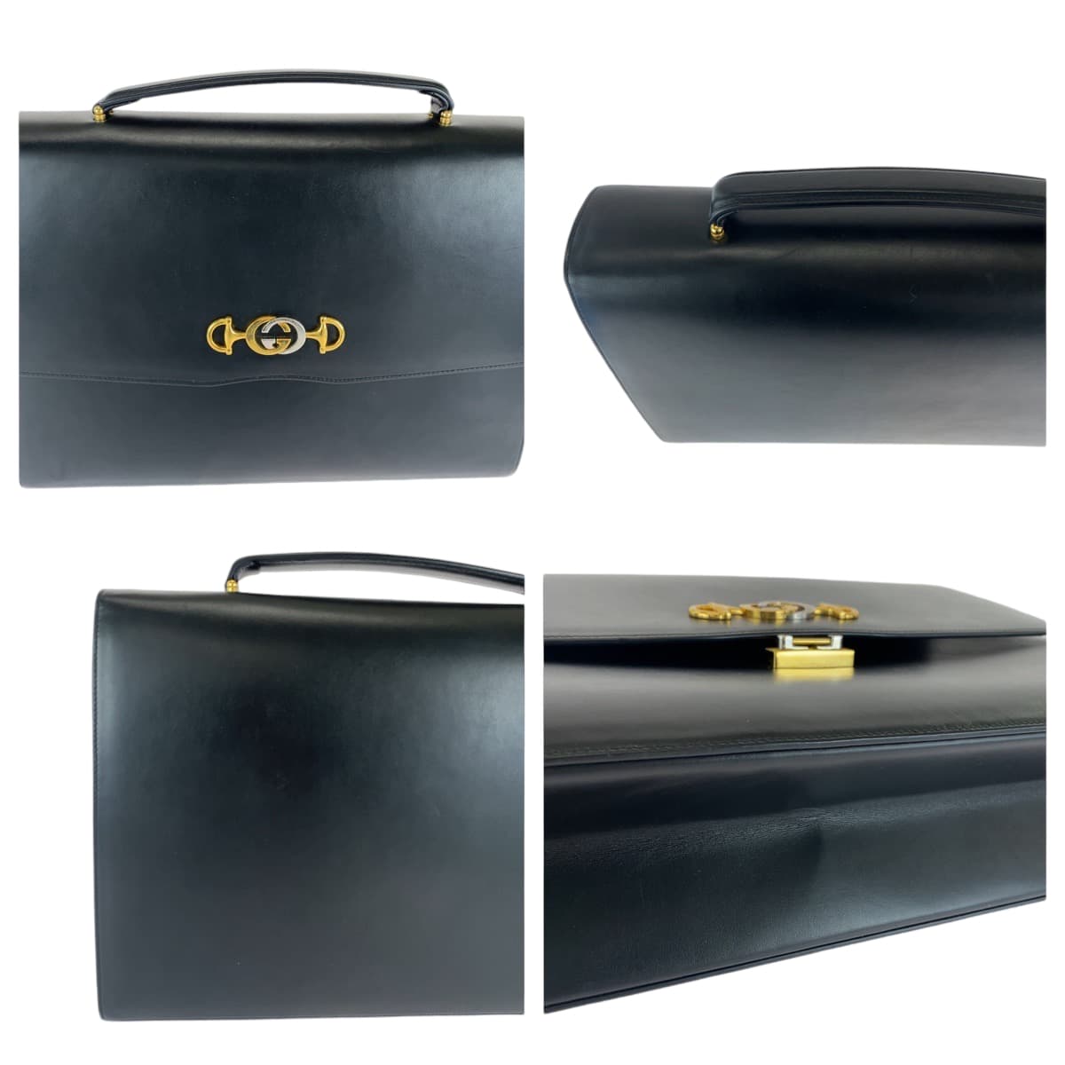13063
 GUCCI Zumi Black Gold Hardware Calfskin 581531 Business Bag Briefcase Men's