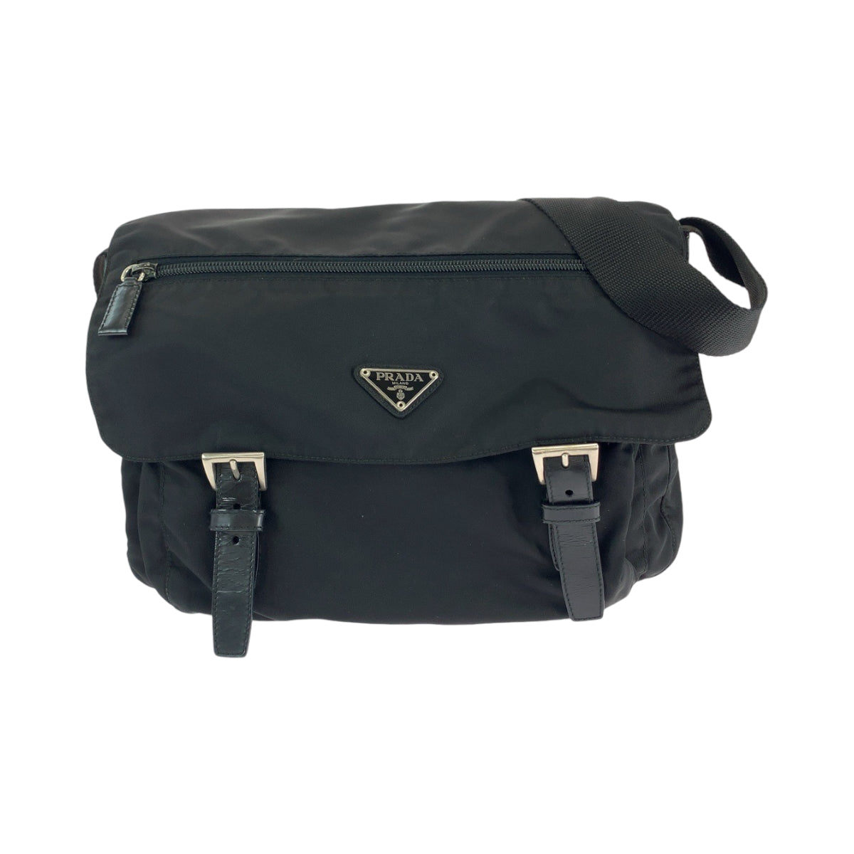 13064
PRADA プラダ テスート 三角ロゴプレート ブラック 黒 シルバー金具 ナイロン B6671 ショルダーバッグ メッセンジャーバッグ  メンズ