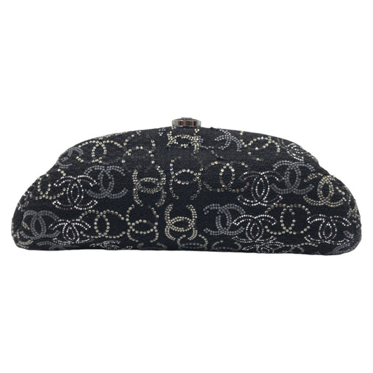 13067
CHANEL シャネル パリ上海モデル ココマーク ラインストーン ブラック 黒 コットン セカンドバッグ クラッチバッグ  レディース