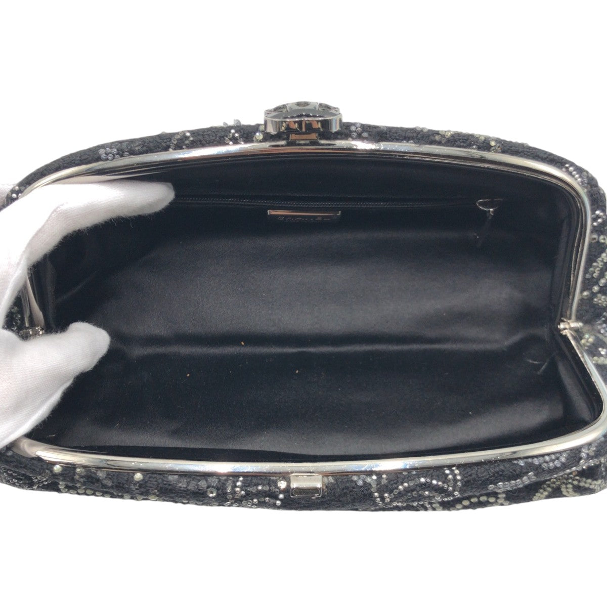 13067
CHANEL シャネル パリ上海モデル ココマーク ラインストーン ブラック 黒 コットン セカンドバッグ クラッチバッグ  レディース