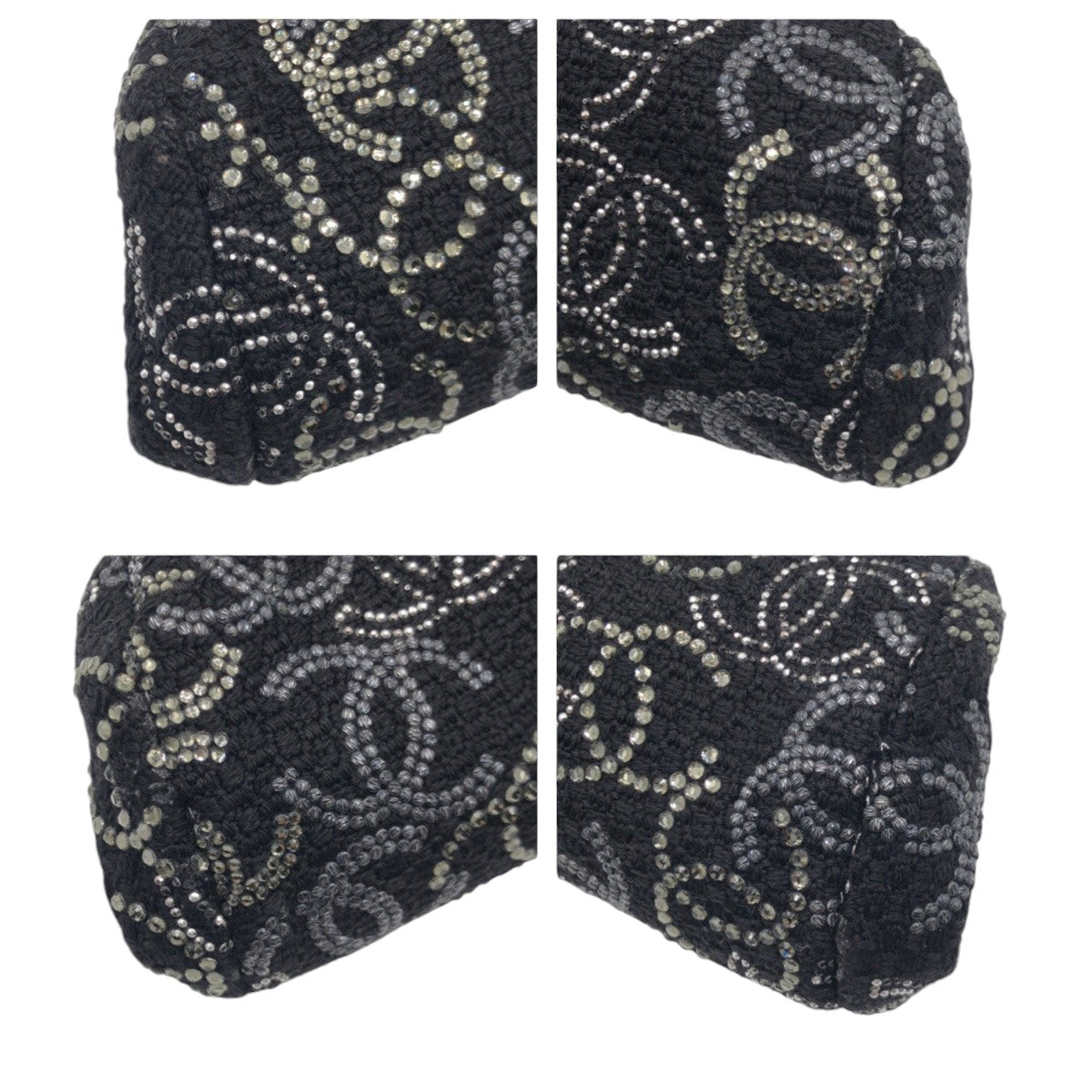 13067
CHANEL シャネル パリ上海モデル ココマーク ラインストーン ブラック 黒 コットン セカンドバッグ クラッチバッグ  レディース